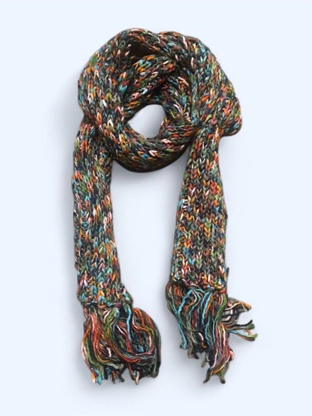 Multicolor Braided Fringe Knit Scarf - Women's Green Multicolor